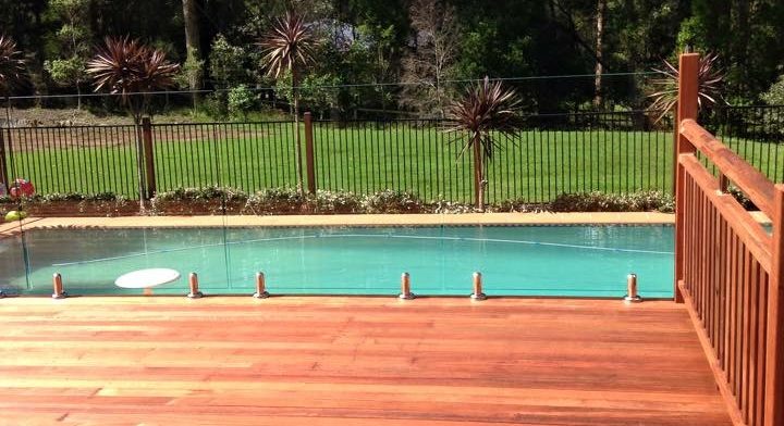 Pool deck with glass balustrade